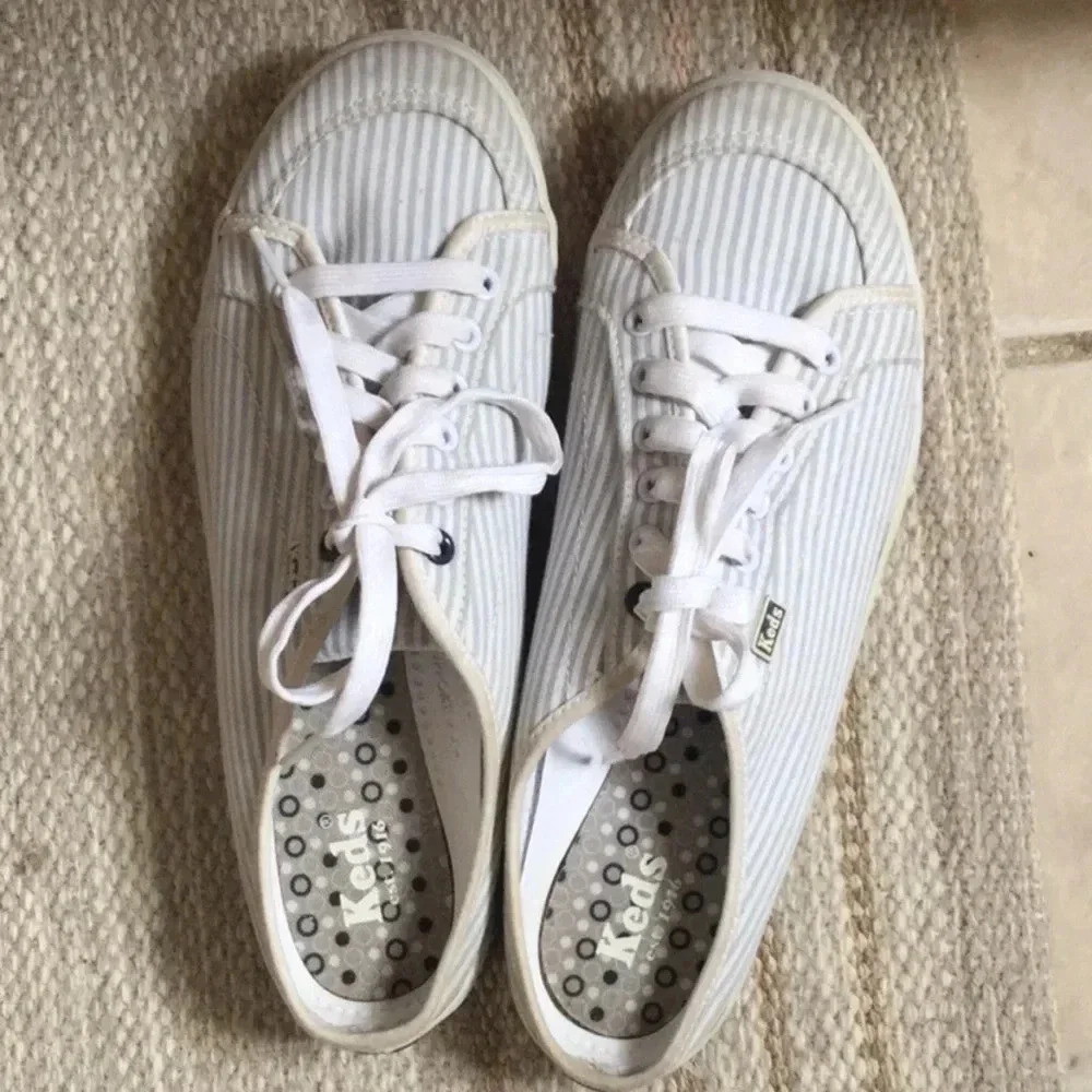 Keds Stripe Blue White Slip on Mules Flat Canvas Slipper Shoes
